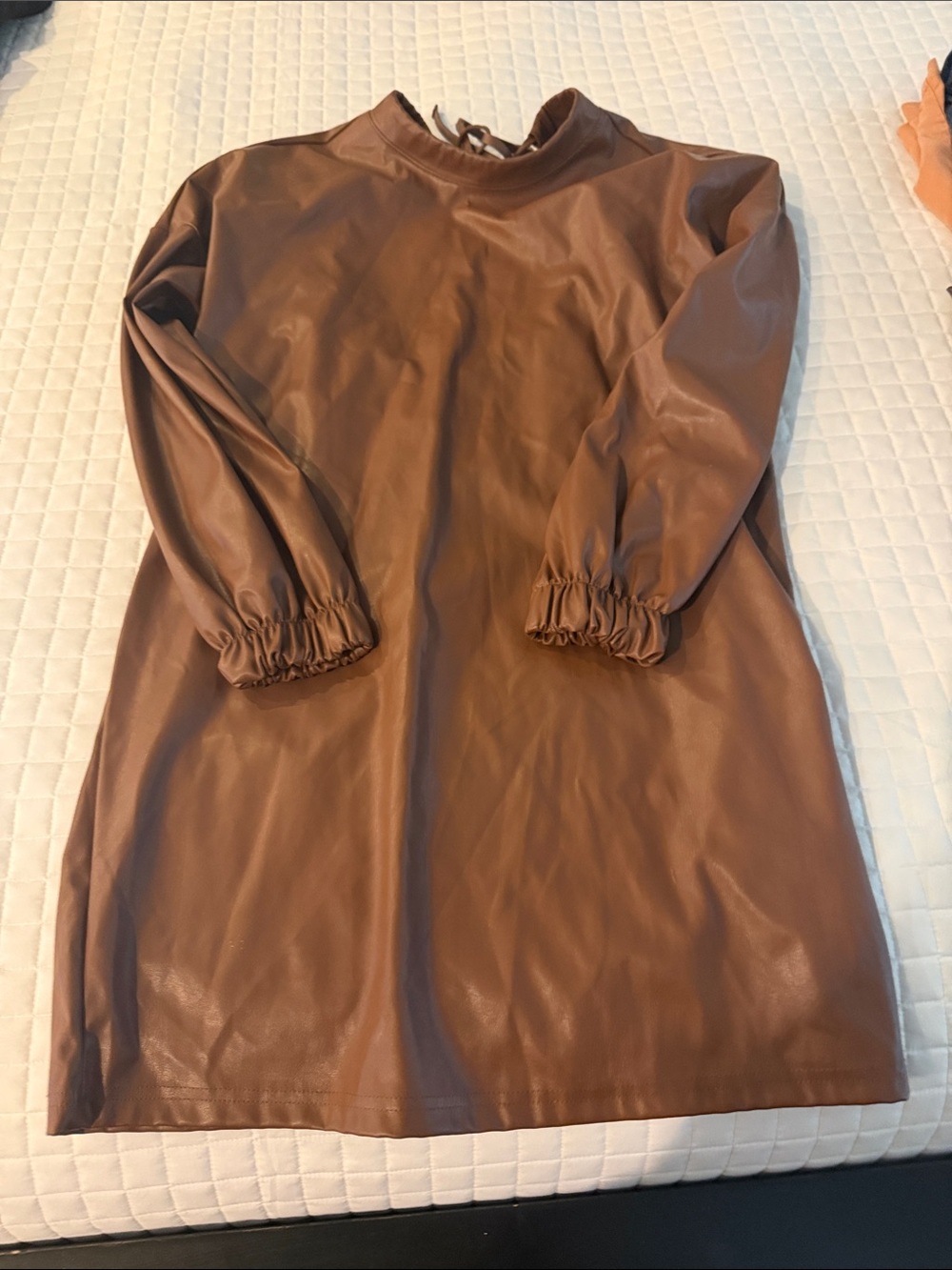 ASOS Faux Leather Tunic Dress in Chestnut Brown